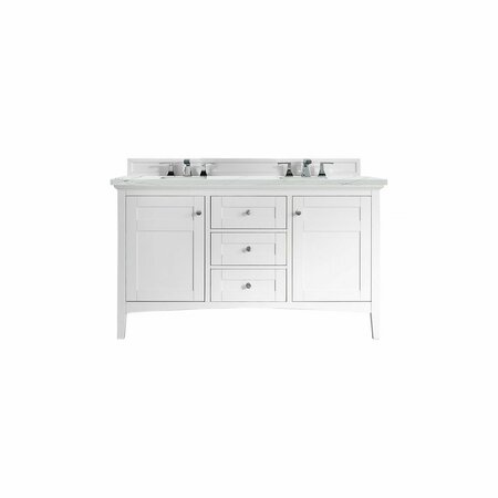 JAMES MARTIN VANITIES Palisades 60in Double Vanity, Bright White w/ 3 CM Ethereal Noctis Quartz Top 527-V60D-BW-3ENC